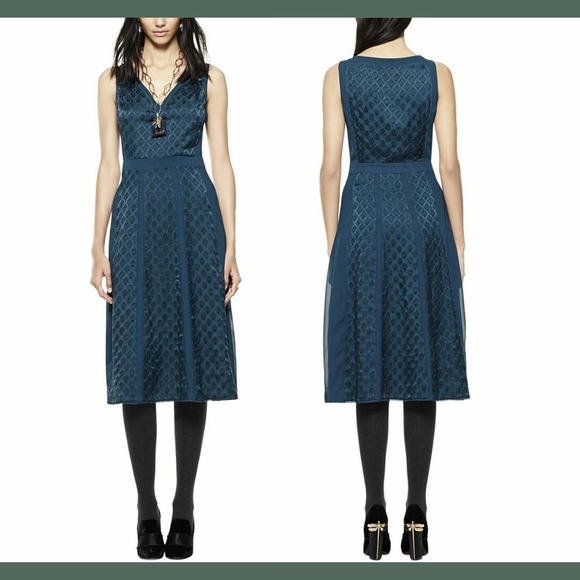 NWT Tory Burch Hadley Silk A-Line Dress‎ in Deep Sea Blue [SZ 0 ] - Picture 1 of 11